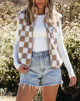 Checkered Sherpa Collared Jacket Vest