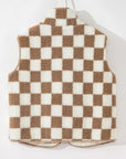 Checkered Sherpa Collared Jacket Vest