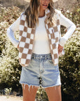 Checkered Sherpa Collared Jacket Vest