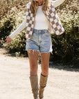 Checkered Sherpa Collared Jacket Vest