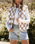 Checkered Sherpa Collared Jacket Vest