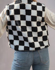 Checkered Sherpa Collared Jacket Vest