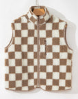 Checkered Sherpa Collared Jacket Vest