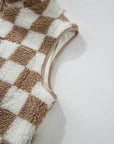 Checkered Sherpa Collared Jacket Vest