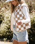 Checkered Sherpa Collared Jacket Vest