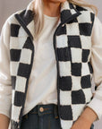 Checkered Sherpa Collared Jacket Vest