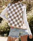 Checkered Sherpa Collared Jacket Vest