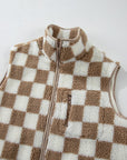 Checkered Sherpa Collared Jacket Vest