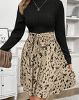 Ribbed Knit Patchwork Abstract Belted Short Dress