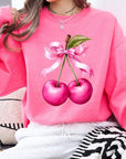 Cherry with Coquette Bow Graphic Fleece Sweatshirt