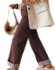 Coffee Side Seam Rivet Detail Ankle Length Casual Jeans