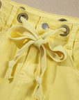 Yellow Solid Color Grommet Detail Knot Waist Barrel Jeans