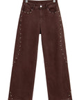 Coffee Side Seam Rivet Detail Ankle Length Casual Jeans
