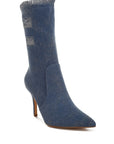 Himkok Distressed Denim Mid-Calf Boots