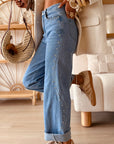 Coffee Side Seam Rivet Detail Ankle Length Casual Jeans