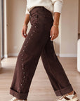 Coffee Side Seam Rivet Detail Ankle Length Casual Jeans