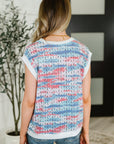 Blurred Beauty Textured Knit Top in Blue, Red and White