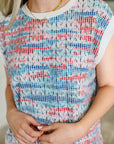 Blurred Beauty Textured Knit Top in Blue, Red and White