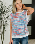 Blurred Beauty Textured Knit Top in Blue, Red and White