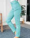 Bridgette High Rise Garment Dyed Slim Jeans in Aquamarine