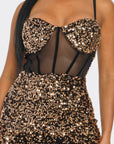 Cecily Teddy Velvet Corset Maxi Dress- Black and Gold