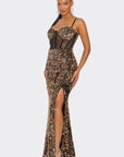 Cecily Teddy Velvet Corset Maxi Dress- Black and Gold