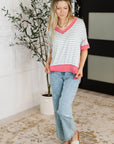 Dressed to Chill V-Neck Top in Heather/Grey/Ivory/Pink