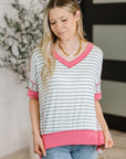 Dressed to Chill V-Neck Top in Heather/Grey/Ivory/Pink