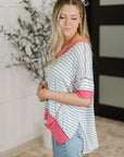 Dressed to Chill V-Neck Top in Heather/Grey/Ivory/Pink