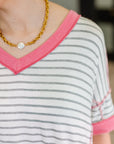 Dressed to Chill V-Neck Top in Heather/Grey/Ivory/Pink