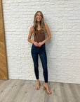 Fallon Mid Rise Adjustable Waist Raw Hem Skinny Jeans