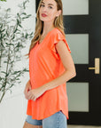 Flirtini Flutter Sleeve Top in Neon Coral