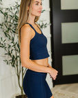 Gym and Juice Ribbed Knit Square Neck Tank in Navy