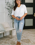 Aiden High Rise Patch Pocket Distressed Boyfriend Jeans