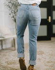Aiden High Rise Patch Pocket Distressed Boyfriend Jeans