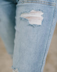Aiden High Rise Patch Pocket Distressed Boyfriend Jeans