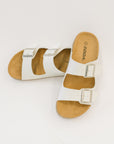 Jete Double Buckle Slides in White