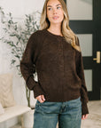 Just For Me Henley Brushed Pullover in Dark Brown