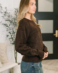 Just For Me Henley Brushed Pullover in Dark Brown