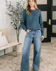 Just For Me Henley Brushed Pullover in Dusty Blue