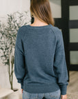 Just For Me Henley Brushed Pullover in Dusty Blue