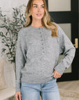 Just For Me Henley Brushed Pullover in Grey