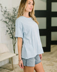 Just Like That Relaxed Heather Tee in Blue