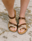 Lev Round Toe Ankle Strap Sandals in Tan