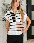 Lonely Traveler Striped Quarter Zip Vest in White