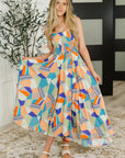 Paint Me Pretty Square Neck Dress in Lime, Blue and Tangerine