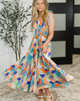 Paint Me Pretty Square Neck Dress in Lime, Blue and Tangerine