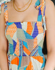 Paint Me Pretty Square Neck Dress in Lime, Blue and Tangerine