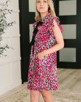 Pattern Pending Bow Detail Dress in Fuchsia and Black