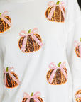 PREORDER: Sequin Pumpkin Bow Pullover